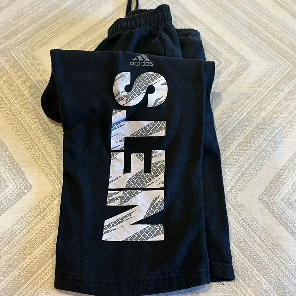 Adidas Boys Black Wide Leg NJ Nets Sweatpants